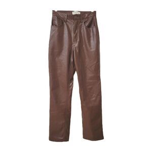 Abercrombie & Fitch 90s Straight Faux Leather Pants Brown Ultra High Rise...